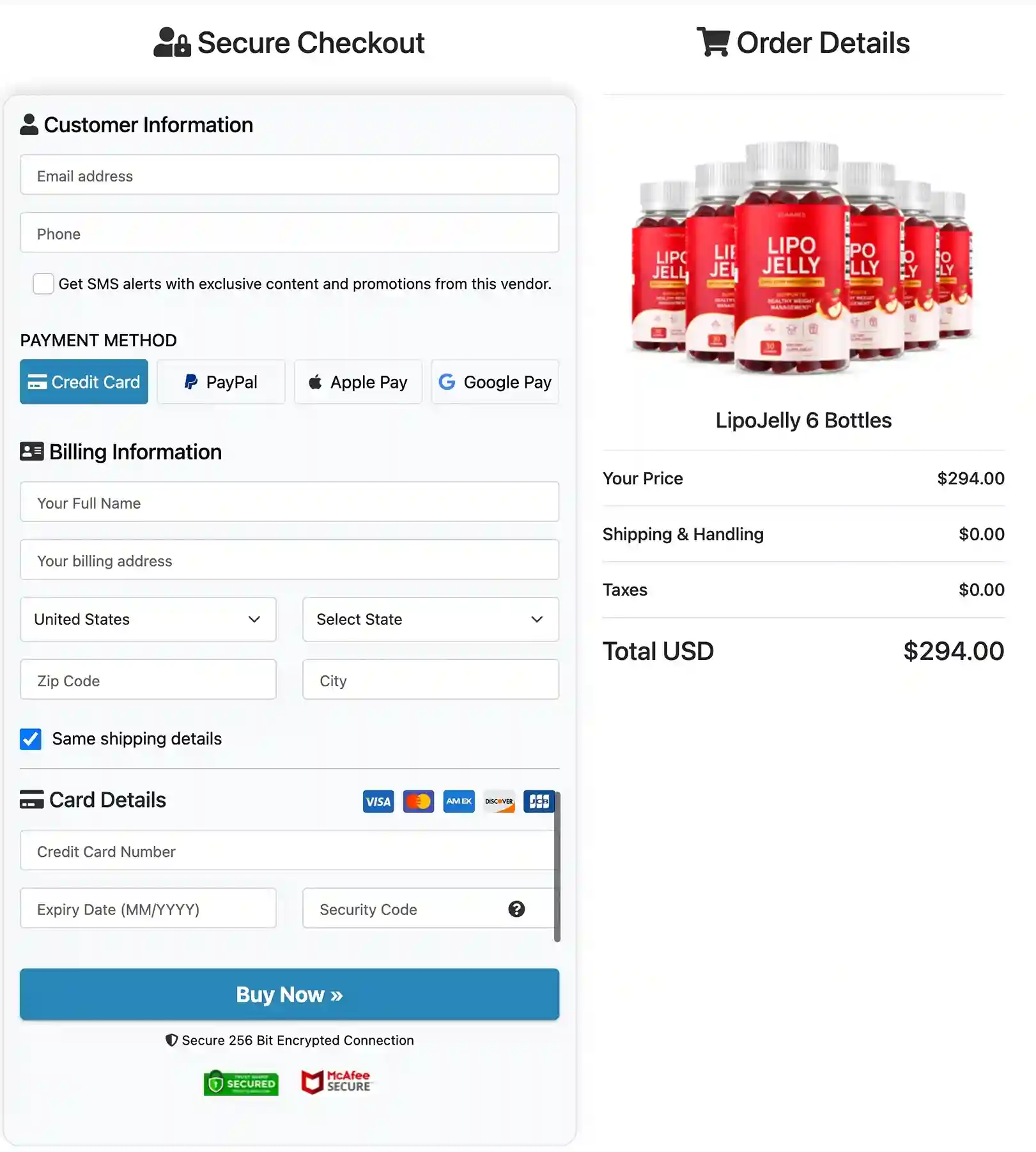 Lipo Jelly Secure Payment – All Major Cards, SSL Encrypted, Discreet Checkout
